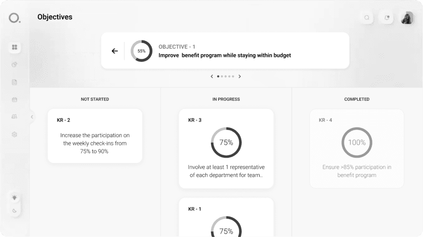 Wireframe for experimenting with layouts of the Objectives screen