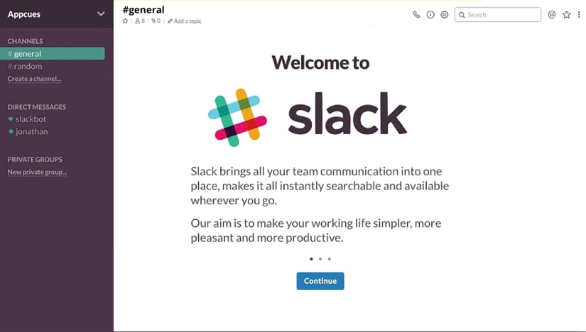 Slack welcome screen - ux in b2b enterprise application