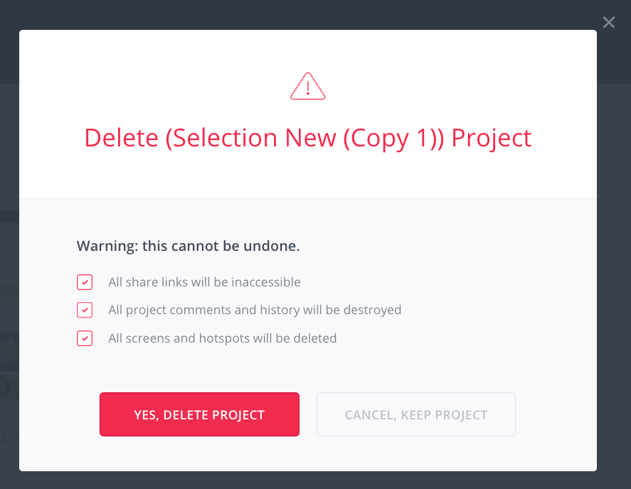 Error prevention in InVision guides users through any mistakes they might make - b2b product